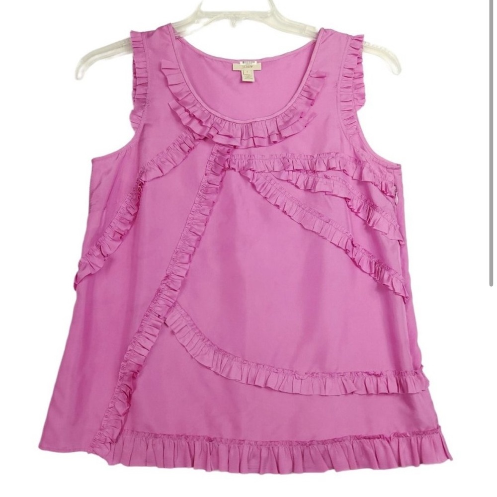 J. Crew Womens Blouse Size 6 Pink Pleated 100% Silk Sleeveless